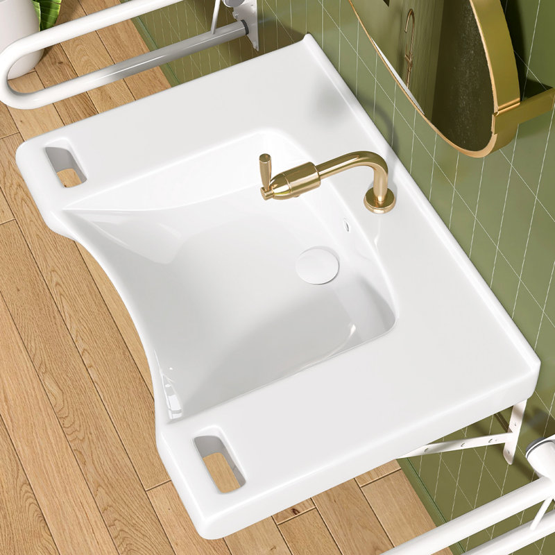 29"L X20"W Rectangle ADA Compliant Wall-Mount Ceramic Accessible Sink With Ergonomic Curved Front And Integrated Hand Support