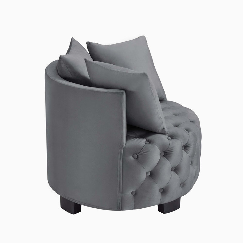 Fauteuil de loisir contemporain rembourré capitonné, gris foncé, Gris foncé
