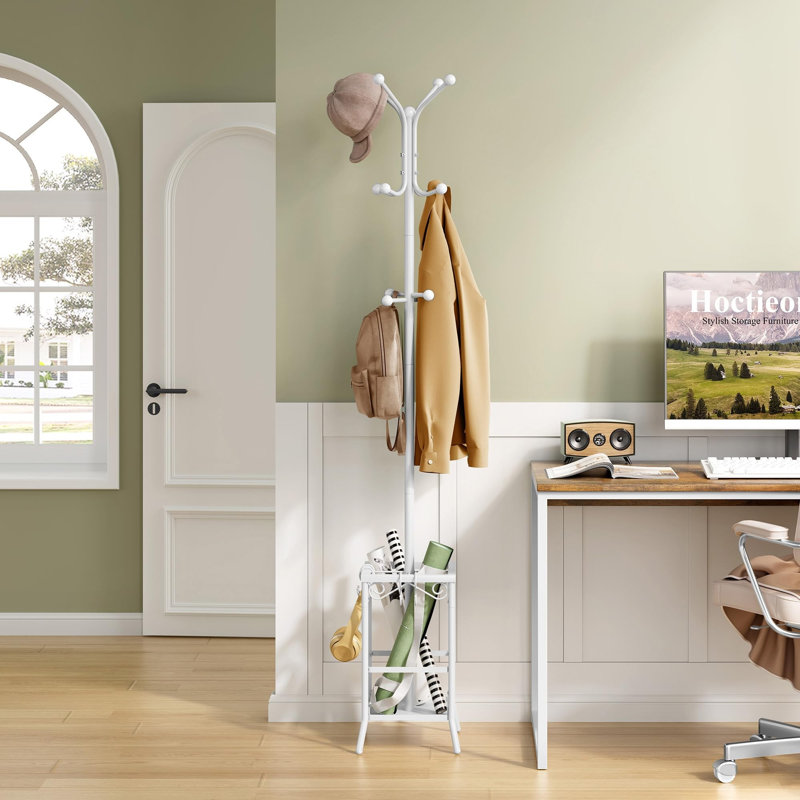 Metal Freestanding 12 - Hook Coat Rack, White