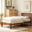 Structure de lit plateforme simple en bois avec tête de lit à lattes verticale, capacité de poids de 275 lb, aucun sommier requis, finition noyer