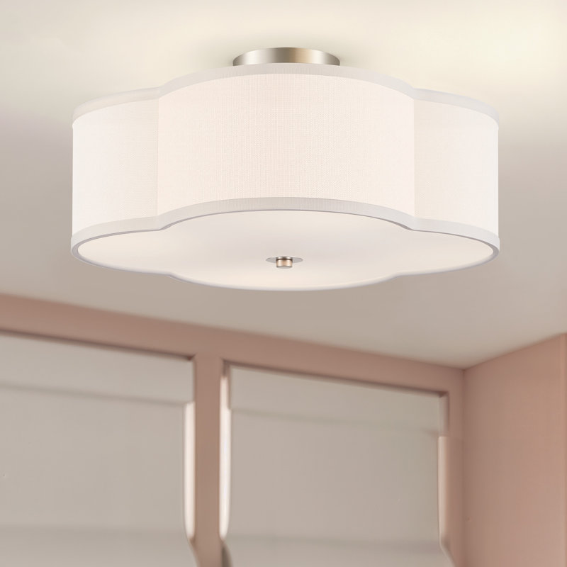 Plafonnier semi-encastré en tissu 4 lumières, Nickel, H 6,9 po x l 15,75 po x P 15,75 po
