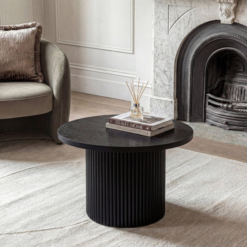 Table basse ronde en bois massif Ansel, Noir, H 15,74 po x L 23,62 po x l 23,62 po