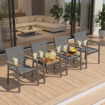Ensemble de 4 chaises de patio extérieures en aluminium gris - textilene toutes saisons