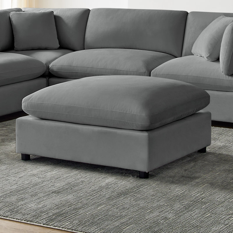 Jazzmyne Fabric Ottoman, Charcoal Performance Polyester