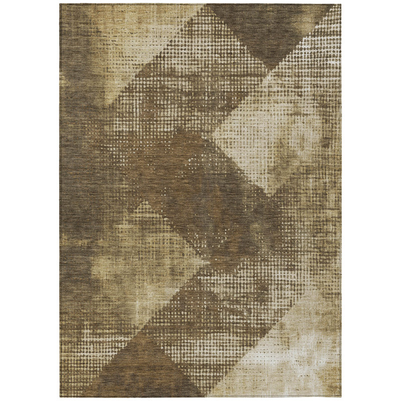 Brown Geometric Pattern 3' x 5' Synthetic Indoor/Outdoor Rug