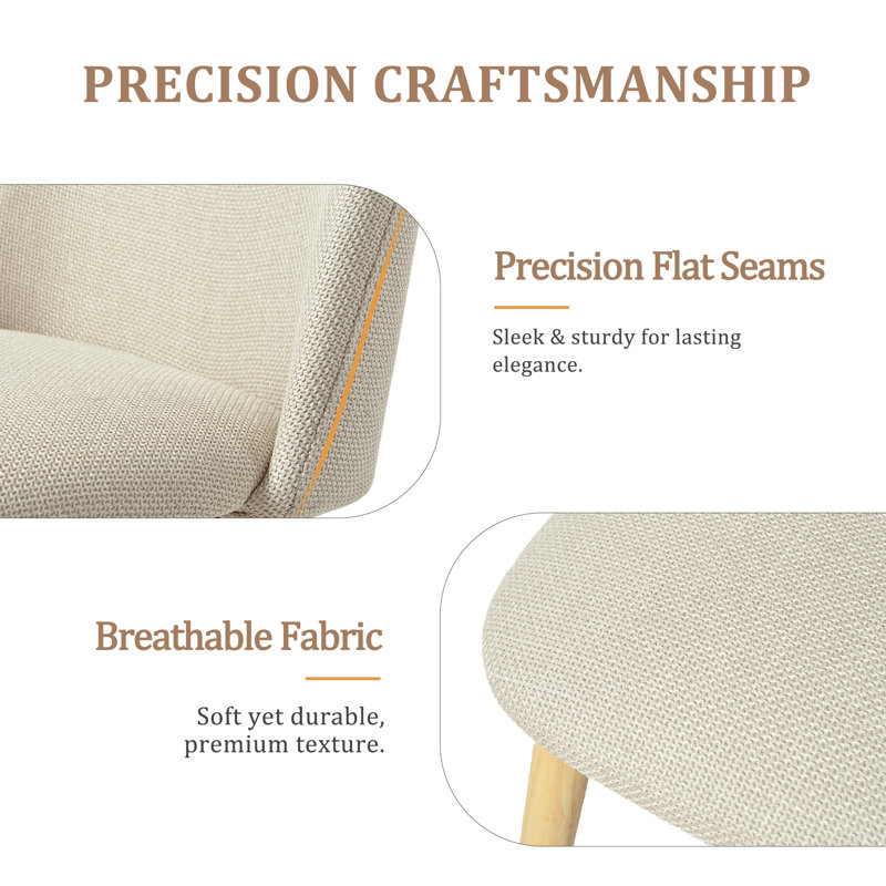 48cm H Linen Upholstered Upholstered Back Side Chair, Beige Linen