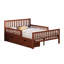 Lit plateforme en bois de noyer pleine grandeur avec garde-corps et deux tiroirs pour le rangement de la chambre à coucher, finition lisse, stabilité à 8 lattes avec les deux tiroirs de rangement latéraux, contreplaqué robuste, sommeil sécuritaire et confortable