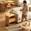 Table de chevet en bois et rotin avec tiroir, tablettes de rangement ouvertes, table de bout d'appoint Boho, armoire de chevet au fini chêne naturel pour chambre à coucher, salon