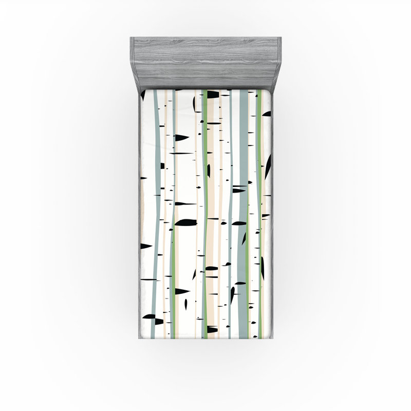 Ambesonne Tree Fitted Sheet 2-Pack Trunks of Birches Pattern Multicolor, Twin Fitted Sheet