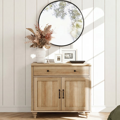 Farmhouse End Table With Drawer And Doors, For Bedroom Or Living Room, Oak