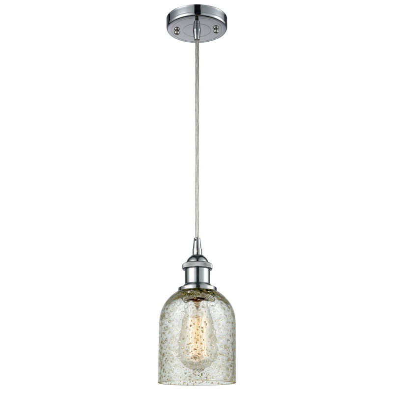 Luminaire suspendu en forme de cloche à 1 lumière Odele, Ampoule non incluse, Mica / doré, Chrome poli