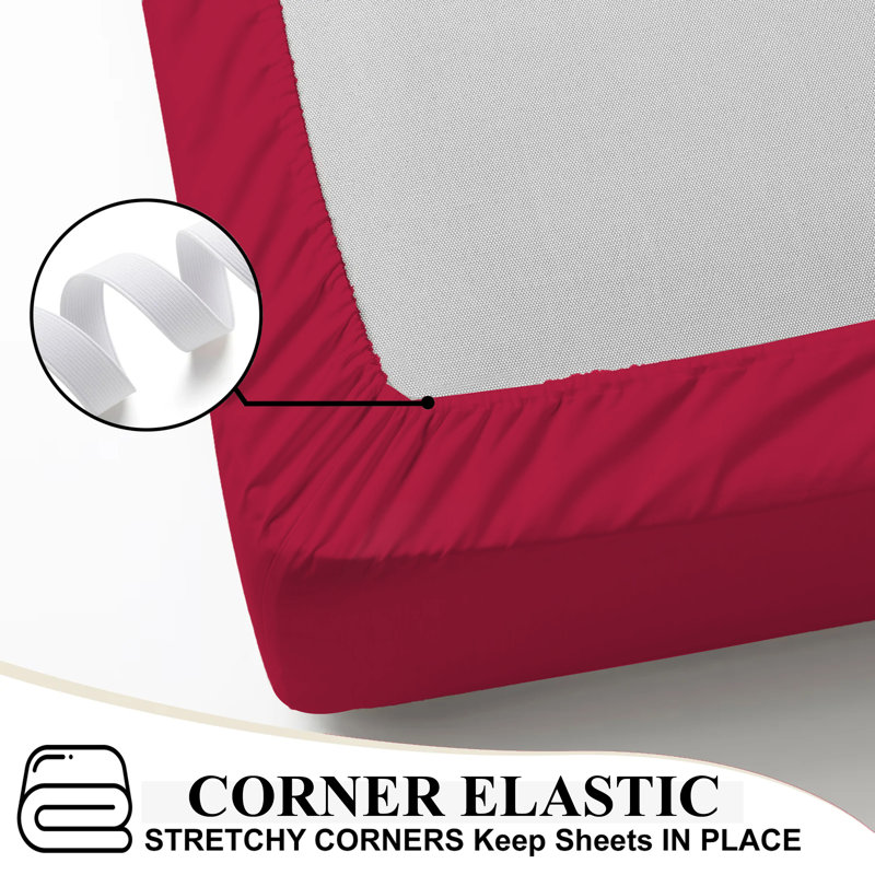 Super Soft 200 Thread Count Microfiber Brushed Fitted Bed Sheet, Red, Double (4'6)
