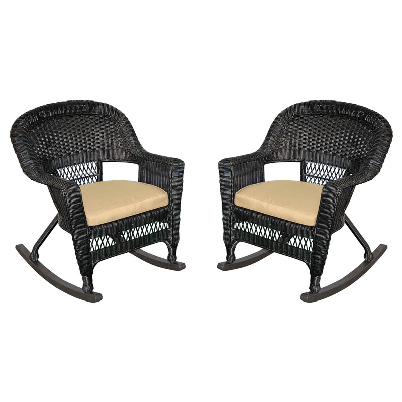 Chaise berçante en osier Raenesha, Noir, Brun clair