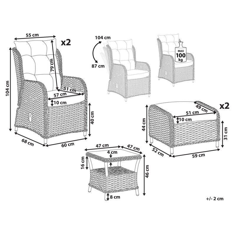 Ponza Wicker 2 - Person Garden Lounge Set with Cushions