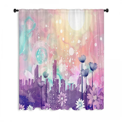 Flowers Window Curtains, Floral Blockout & Sheer Curtains - 1 Panel