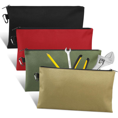 600D Polyester Waterproof Tool Pouch 4 Pack, 12.5 x 7 Inch Zipper Utility Bag with Carabiner for Tool Storage & Organization