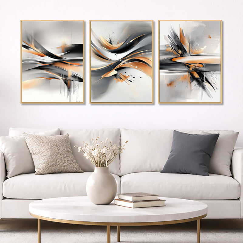 Décoration murale géométrique fractale abstraite géométrique en mouvement 3 pièces, H 32 po x l 72 po