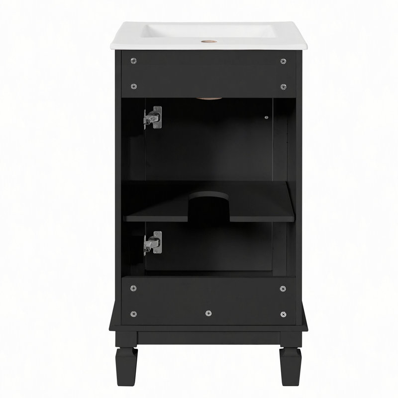 Meuble-lavabo de salle de bain avec lavabo en céramique, ensemble de meuble-lavabo simple autoportant avec porte à fermeture douce, tablette réglable, style français