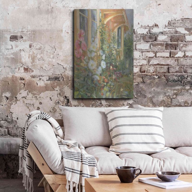 «Summer Hollyhocks» par Carol Rowan, art mural en métal, 16 po x 24 po, H 36 po x l 24 po