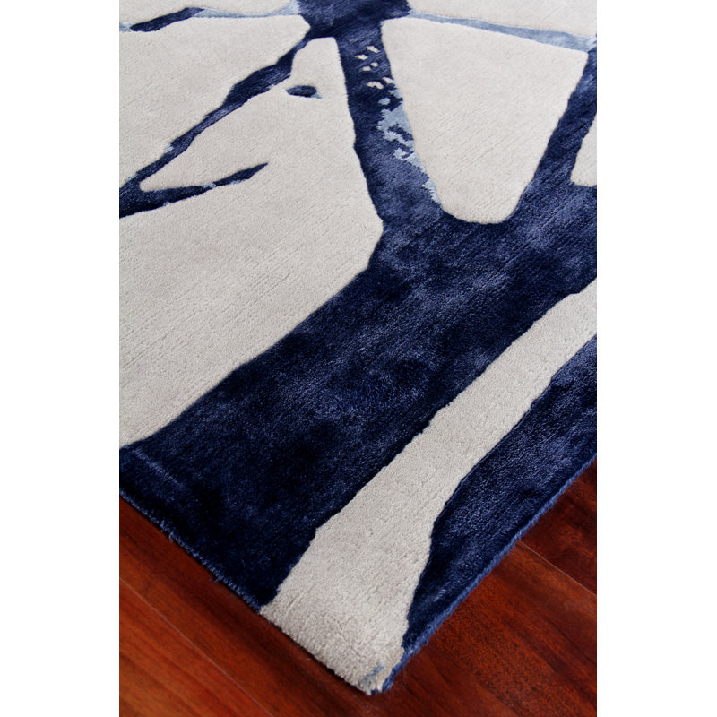 Vero Abstract Hand-Knotted Ivory/Royal Blue/Navy Area Rug, Rectangle 8' x 10'