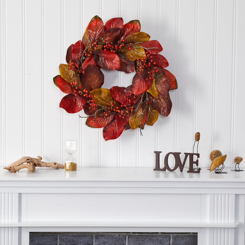 Couronne de faux-magnolia 30 po, Rouge