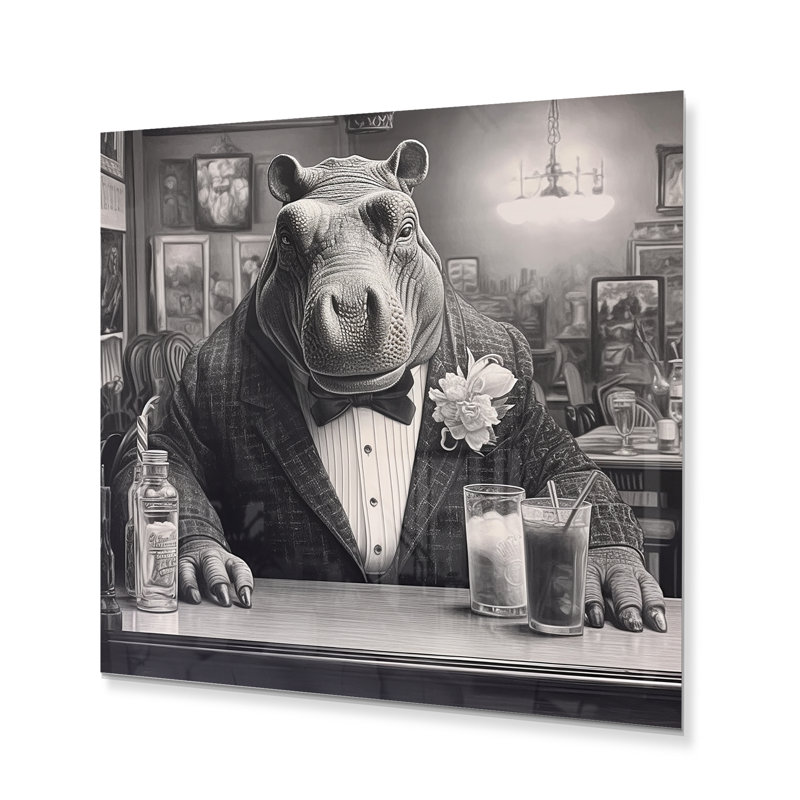 Rhino «A A Drink II» - reproduction d'animaux sur métal, H 36 po x l 36 po x P 1 po