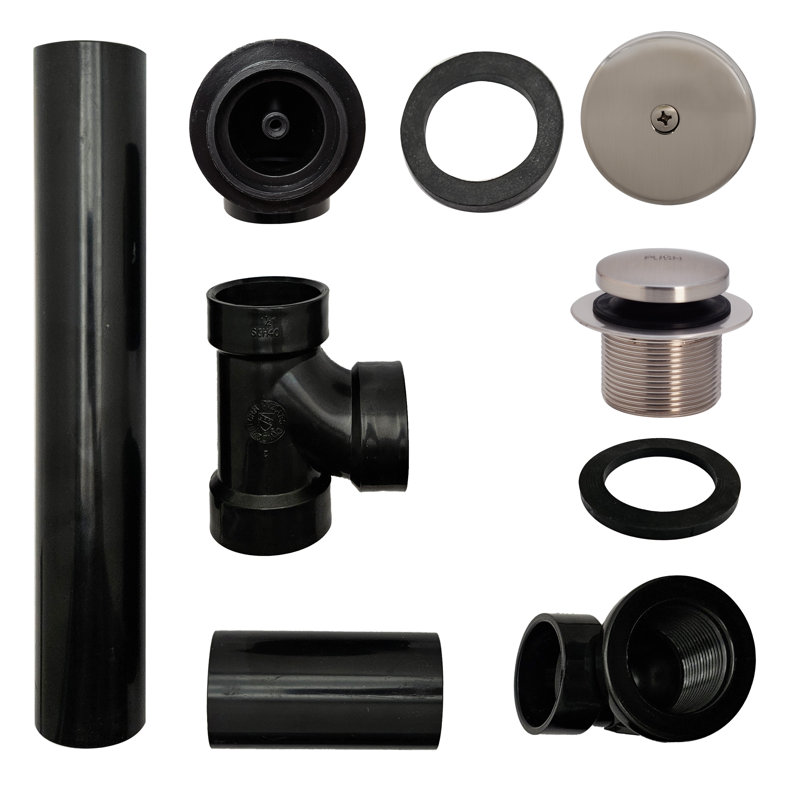 1 1-1 / 2 po x 12 po Ensemble de drain de baignoire 40 pieds en ABS avec trop-plein à un trou, Acier inoxydable