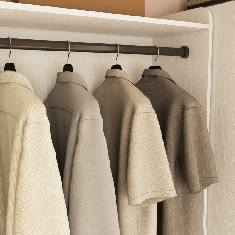 Contemporary Freestanding Wardrobe Armoire With Curved Side Panels, Hanging Rod & 3 Drawers