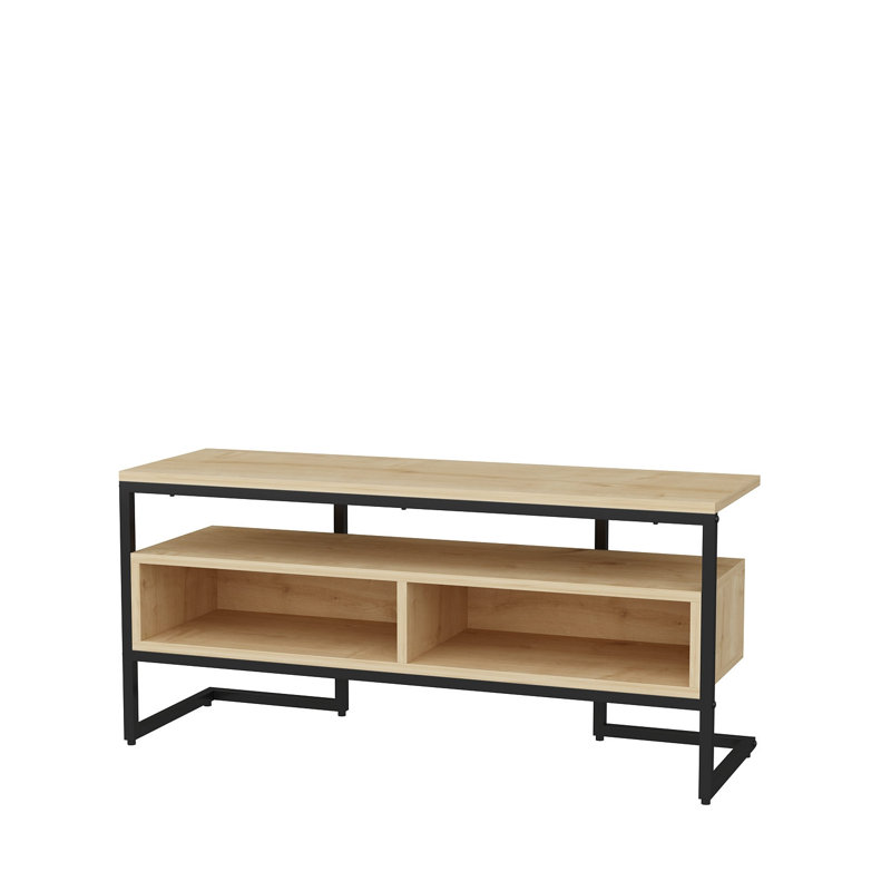 Meuble télé industriel, noir et chêne, 43,3 po x 13,8 po x 19,6 po | 100% panneau de particules enduit de mélamine, épaisseur: 0,7 pouce | Conception élégante et durable, parfaite pour le salon et les espaces de divertissement