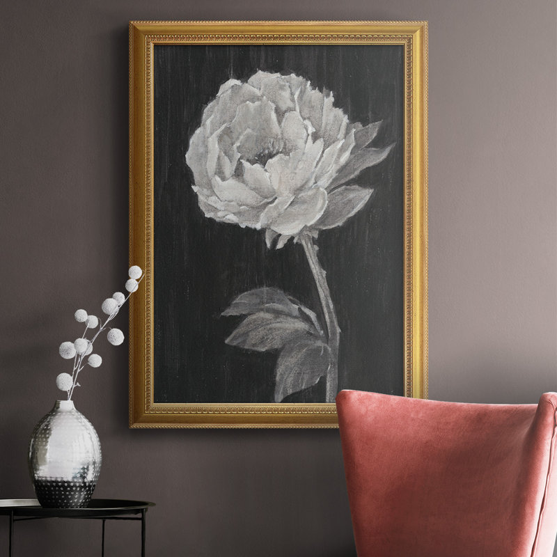 Fleurs noires et blanches II, toile encadrée de qualité supérieure - prête à être accrochée, H 20 po x l 16 po