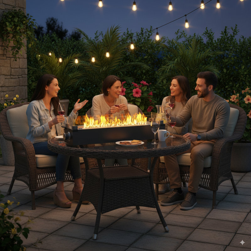 Steel Outdooor Tabletop Propane Gas Fire Pit with Glass Wind Guard For Outside Patio