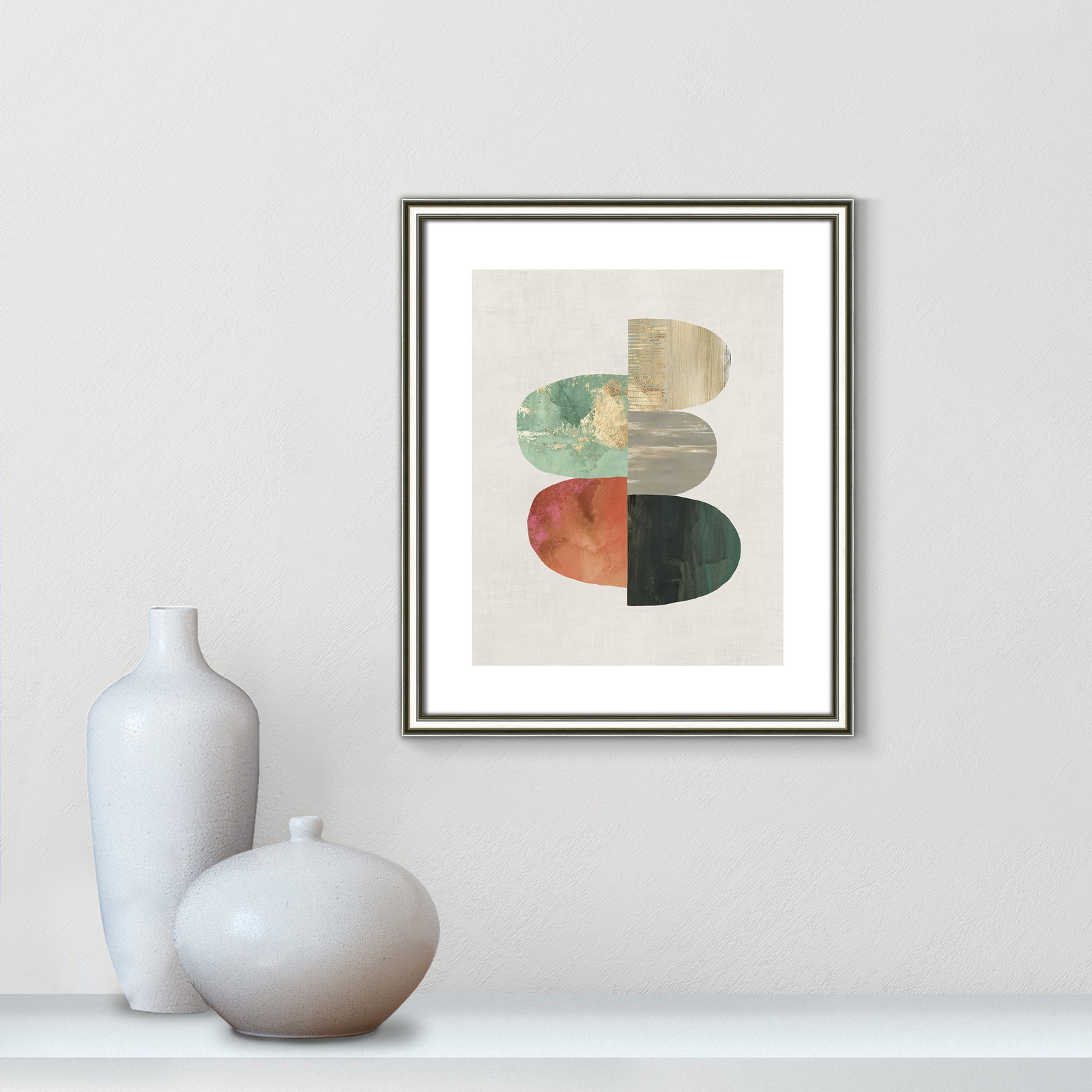 Evolving Energy I - Painting Print, Picture Framed Paper, 15" H x 13" W, White Wood