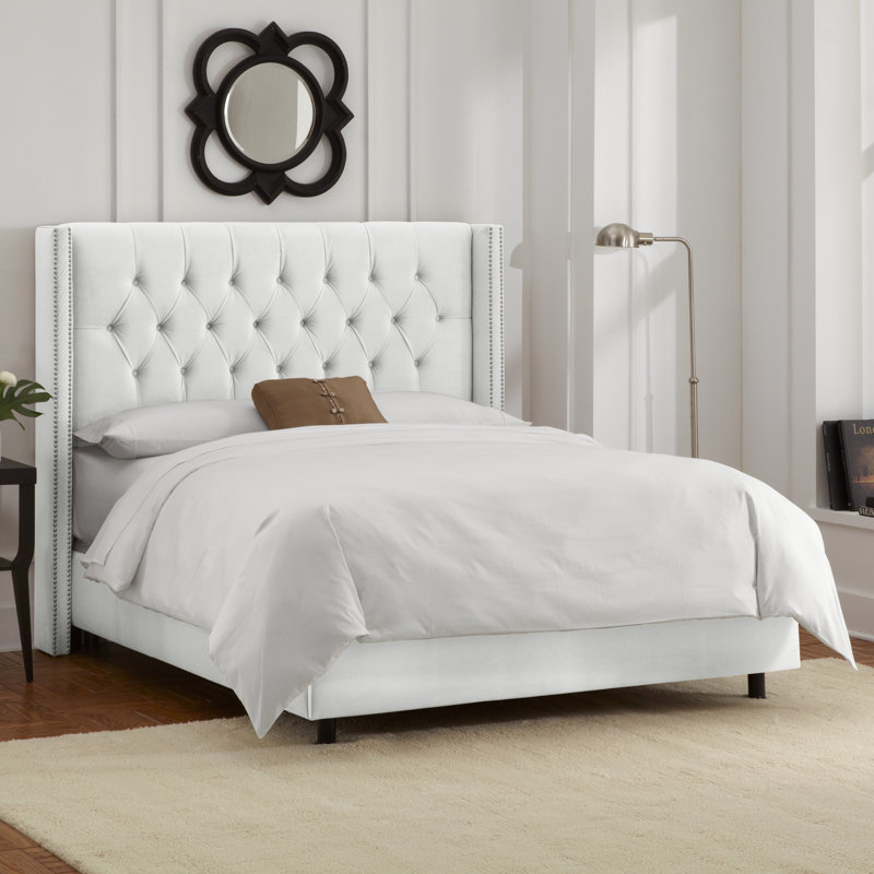 Lit tapissier standard Dashun, Très grand californien, Velours blanc classique