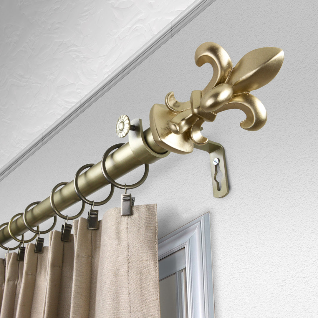 Belliveau Stainless Steel, Resin Adjustable Single Curtain Rod Fleur De Lis Living 