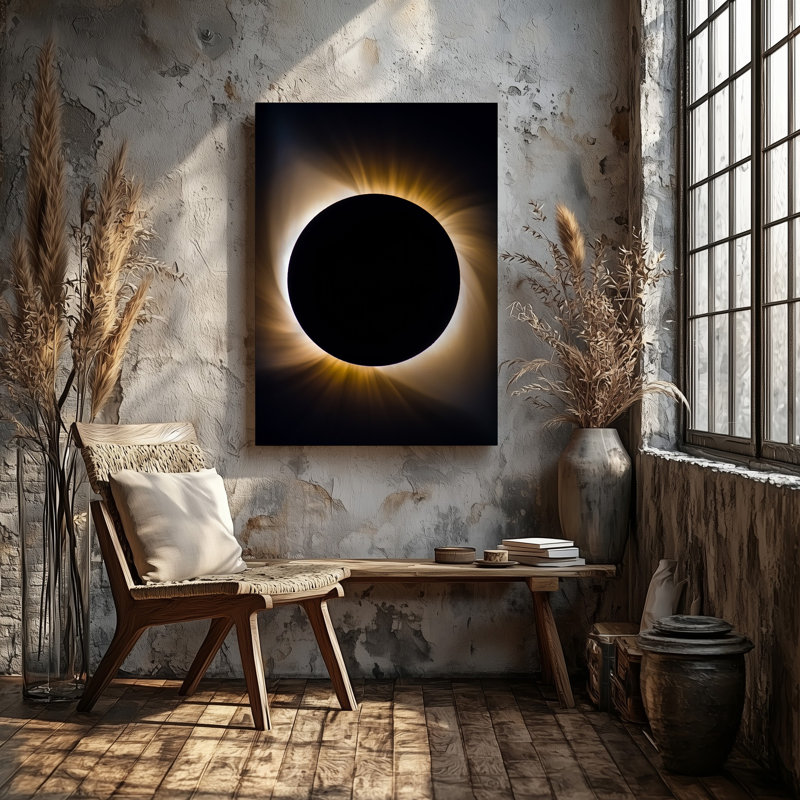 Reproduction d'art sur toile, une éclipse solaire à couper le souffle capturée dans un gros plan dramatique mettant en vedette la silhouette sombre de la lune
