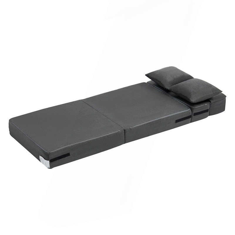 Canapé-lit pliant, canapé-lit pliable 3 en 1 avec 2 coussins et housse lavable, canapé-lit convertible en mousse à mémoire de forme haute densité 25D, canapé futon pour salon, chambre à coucher, gris foncé (simple)