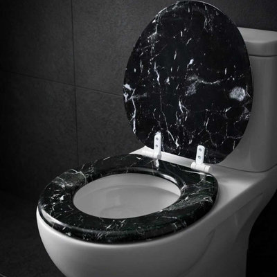 17" Marbleized Mdf Toilet Seat - Round Standard Size - Faux Marble Design Burgundy