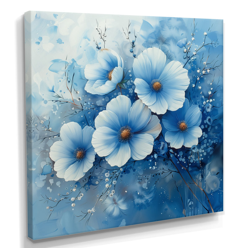«Blue Poppies Winter Beauty III» - impression d'art mural coquelicots, Toile tendue, H 36 po x l 36 po x P 1,5 po