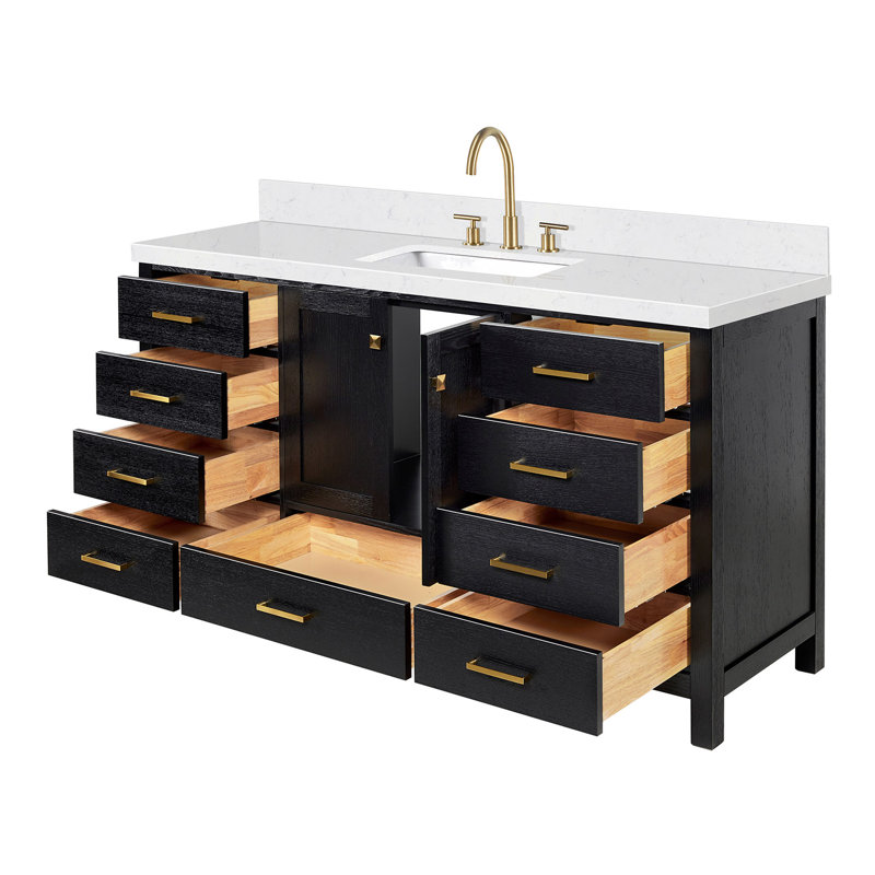Grevera 66" Single Bathroom Vanity Set, Black Oak, Rectangular