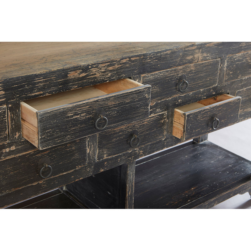 Antiqued Black 9-Drawer Wood Sideboard with Shelves