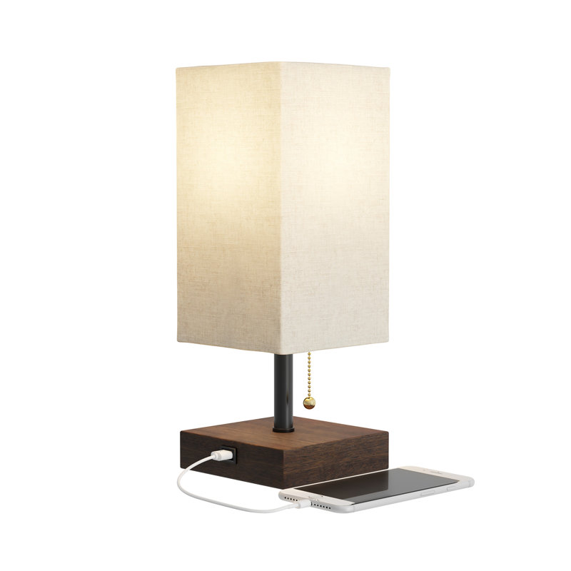 Albaro 14" LED Desk Lamp with USB Charging Port - Small Bedside Table Light for Reading - Bedroom, Living or Dining Room, Dorm Decor (Linen/Brown)