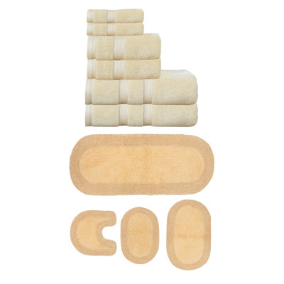 Ensemble de serviettes 6 pièces et de tapis de bain 4 pièces Brunk Collection 100% coton doux (ensemble de 10)
