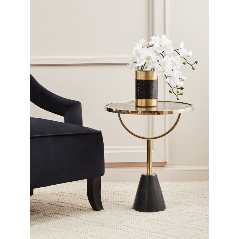 Bhodi Glass Top End Table, Black, Black/Gold