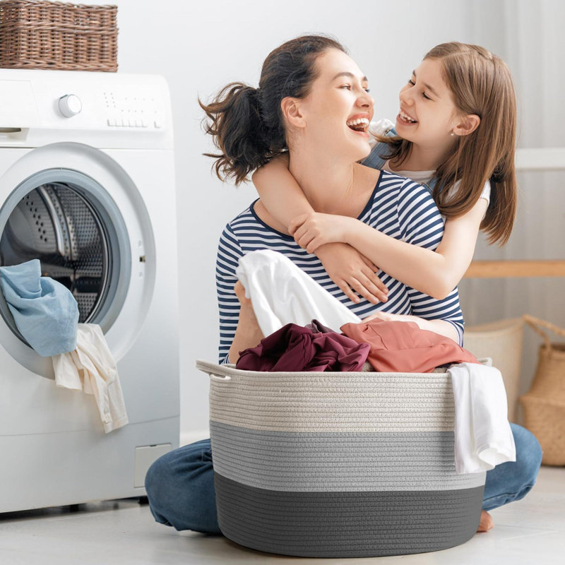 Laundry Basket with Handles, White/Dark Grey