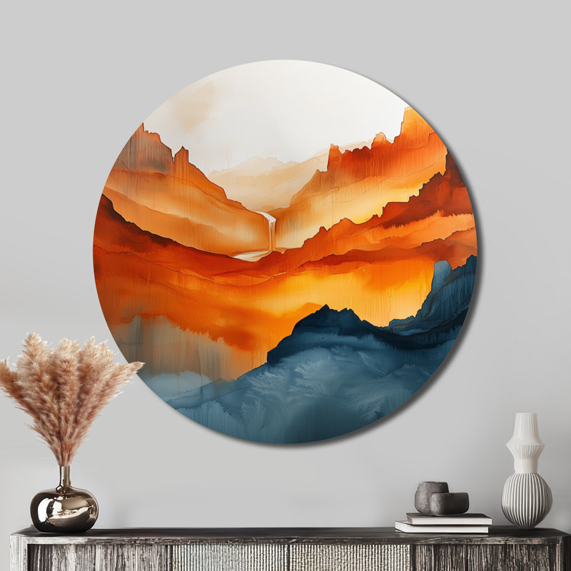 Harpster - Mountains Round Metal Wall Art For Living Room, 16" H x 16" W