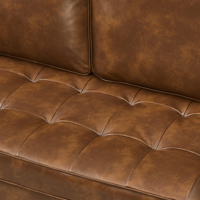 Canapé en cuir de conception classique, similicuir respirant avec coussin de siège capitonné et pieds en bois massif