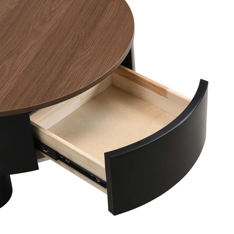 Ensemble de 2 tables basses rondes gigognes, table basse avec tiroir de rangement, centre de table en plastique pour le salon