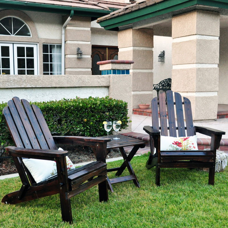 Breeona Wood Folding Adirondack Chairs with Folding Table Set, Brown