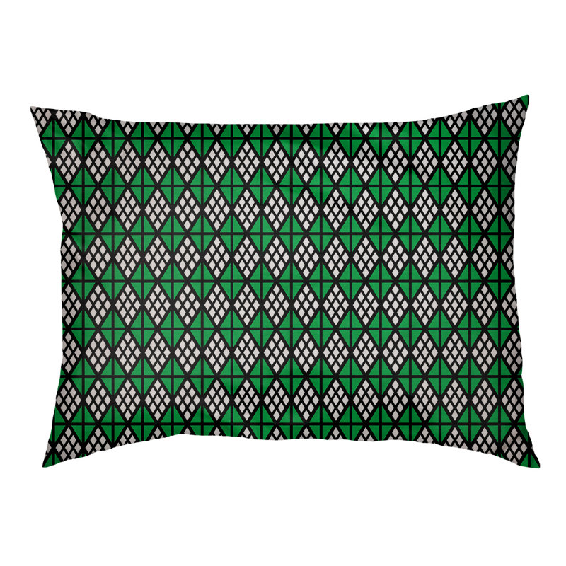 Coussin diamants Byrge, Moyen (L 29,5 po x P19,5 po x H 9,5 po), Noir / Vert