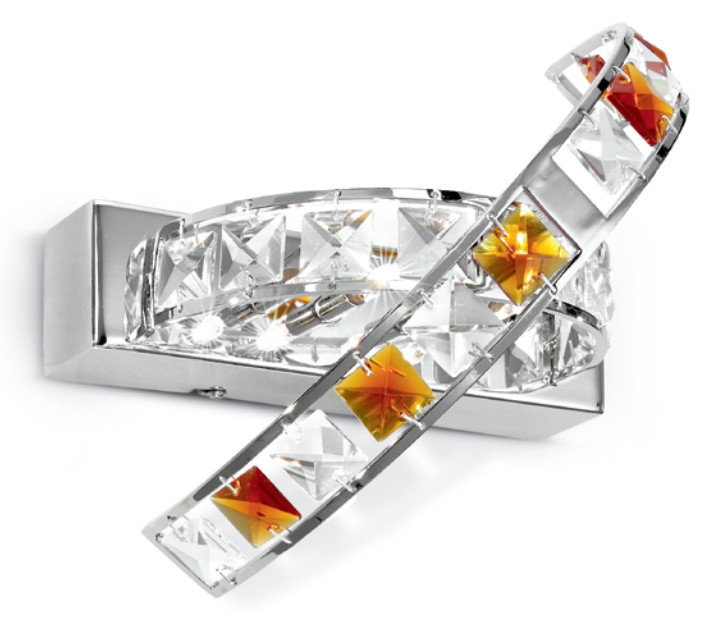Striped wall lamp 4 flames, Crystal, amber and polished chrome